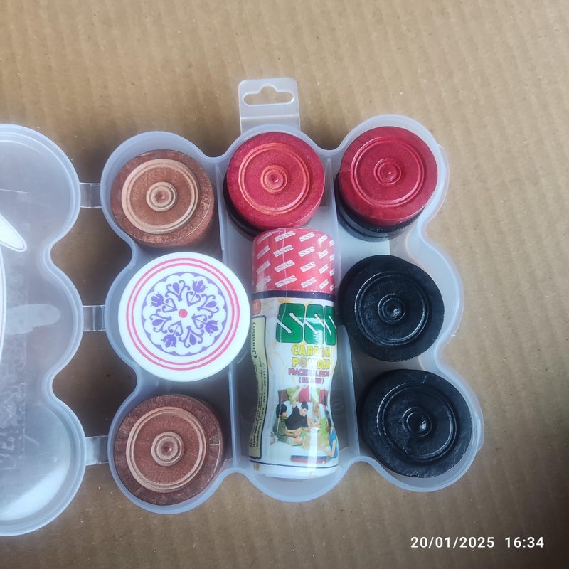 ATCUSA Carrom Board Wooden Coins | Set of 20 Coins 1 Striker 1 Powder 20 Grams Professional Carrom Board Game | Premium Veneer Wood Coins Set Combo - Tounament Grade | - Image 2